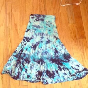 A long blue tie die skirt